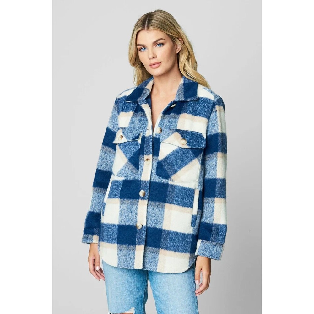 BlankNYC Blank NYC Blue Plaid Shacket Shirt Jacket Keep Rolling Size S NWT